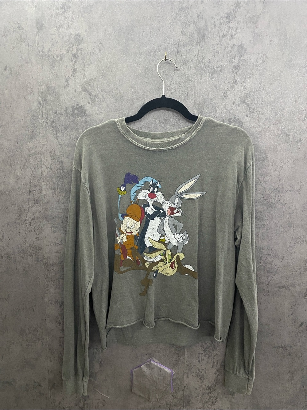 Forever 21 Olive Green Looney Tunes Graphic Long Sleeve Tee